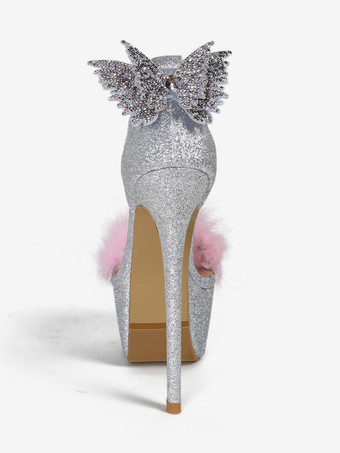 レディース セクシーサンダル ピンク PUレザー ピープトゥ 2インチ リボン 6.3インチ セクシーシューズ