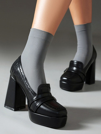 レディース バックル チャンキーヒール ローファー PUレザー