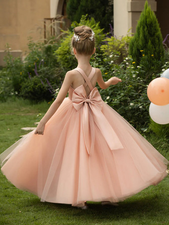 ダークピンクウェディング フラワーガールドレス 特別な日のドレス ブラッシュピンク ノースリーブ リボン