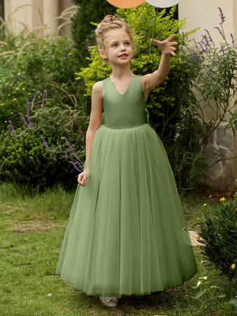 セージグリーンウェディング フラワーガールドレス 特別な日のドレス ブラッシュピンク ノースリーブ リボン