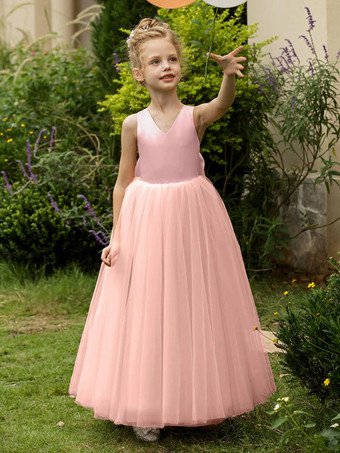 ピンクウェディング フラワーガールドレス 特別な日のドレス ブラッシュピンク ノースリーブ リボン