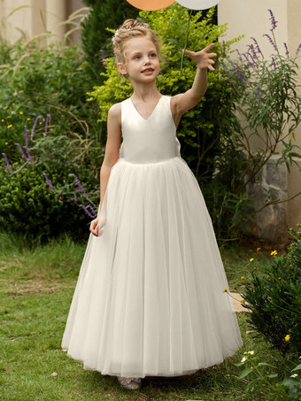 アイボリーウェディング フラワーガールドレス 特別な日のドレス ブラッシュピンク ノースリーブ リボン