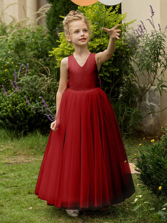 バーガンディーウェディング フラワーガールドレス 特別な日のドレス ブラッシュピンク ノースリーブ リボン