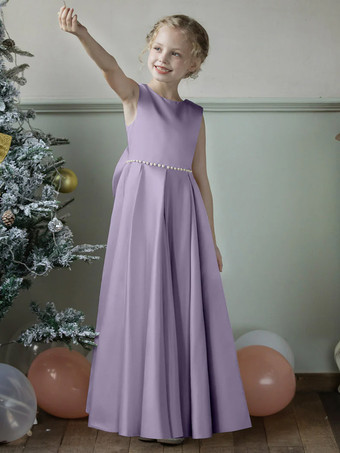 ライラックウェディング フラワーガールドレス 特別な日のドレス ブルー グレー ノースリーブ リボン