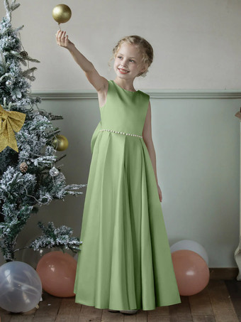 セージグリーンウェディング フラワーガールドレス 特別な日のドレス ブルー グレー ノースリーブ リボン