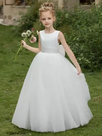 Wedding Flower Girl Dresses Special Occasion Dresses White Sleeveless Bows