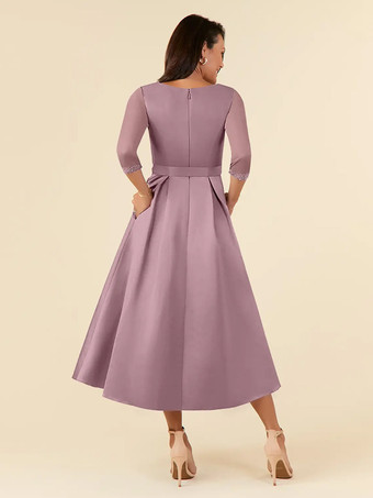 ブライダルマザードレス Vネック ハーフスリーブ Aライン サッシュ ティーレングス ウェディングゲストドレス