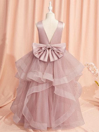 ウェディング フラワーガールドレス 特別な日のドレス ピンクのノースリーブ リボン