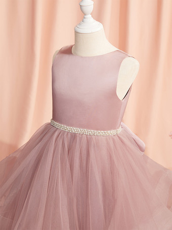 ウェディング フラワーガールドレス 特別な日のドレス ピンクのノースリーブ リボン