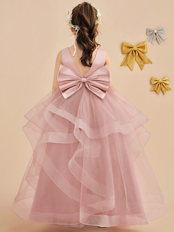 ウェディング フラワーガールドレス 特別な日のドレス ピンクのノースリーブ リボン