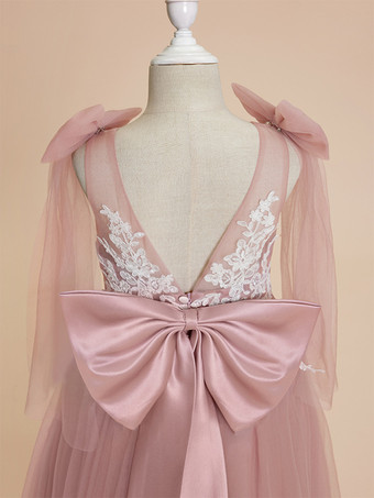 ウェディング フラワーガールドレス 特別な日のドレス ピンクのノースリーブ リボン