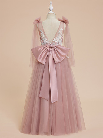 ウェディング フラワーガールドレス 特別な日のドレス ピンクのノースリーブ リボン