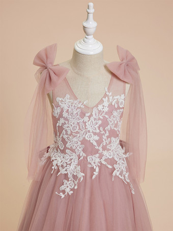 ウェディング フラワーガールドレス 特別な日のドレス ピンクのノースリーブ リボン