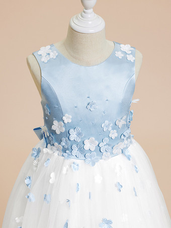 ウェディング フラワーガールドレス 特別な日のドレス ベビーブルー ノースリーブ リボン