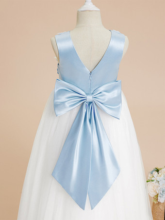ウェディング フラワーガールドレス 特別な日のドレス ベビーブルー ノースリーブ リボン