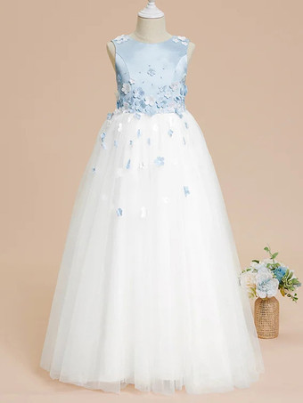 ベビーブルーウェディング フラワーガールドレス 特別な日のドレス ベビーブルー ノースリーブ リボン