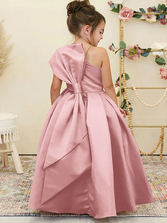 ピンクウェディング フラワーガールドレス 特別な日のドレス 水仙 ノースリーブ リボン