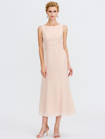 マザードレス ジュエルネック ノースリーブ Aライン ビーズ ウェディングゲストドレス