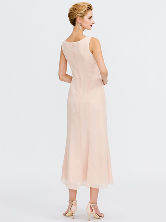 マザードレス ジュエルネック ノースリーブ Aライン ビーズ ウェディングゲストドレス