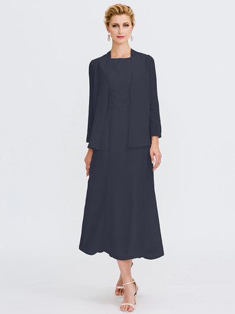 ダークネイビーマザードレス ジュエルネック ノースリーブ Aライン ビーズ ウェディングゲストドレス