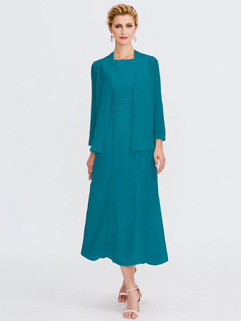 ティールマザードレス ジュエルネック ノースリーブ Aライン ビーズ ウェディングゲストドレス