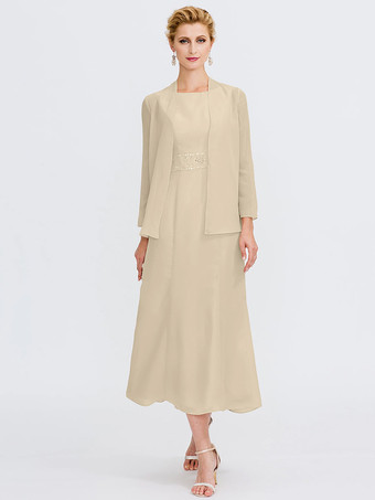 シャンパンマザードレス ジュエルネック ノースリーブ Aライン ビーズ ウェディングゲストドレス