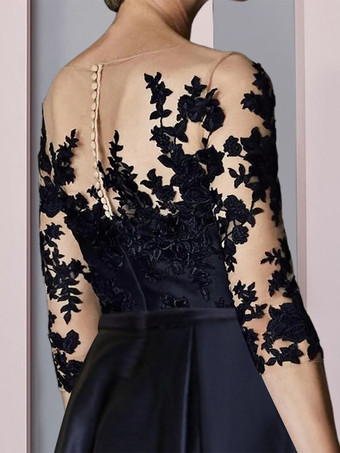 ブライダルマザードレス ジュエルネック 3/4丈スリーブ Aライン レース ティー丈 ゲストドレス 結婚式用