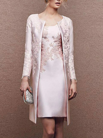 ブライダルマザードレス ジュエルネック ロングスリーブ Aライン レース ショート ウェディングゲストドレス