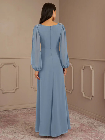 ブライダルマザードレス Vネック 長袖 Aライン アップリケ フロアレングス ウェディングゲストドレス