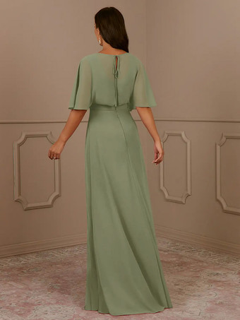 マザードレス Vネック 半袖 Aライン プリーツ ウェディングゲストドレス