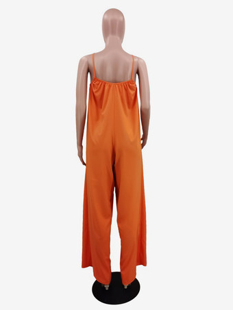 無地オーバーサイズジャンプスーツ スパゲッティストラップ バックレス リゾート カジュアル 1ピース アウトフィット