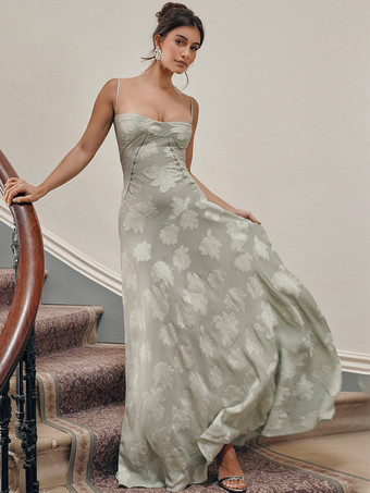 花柄ドレス スパゲッティストラップ バックレス レースアップ ブランチ パーティー マキシドレス