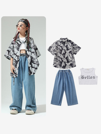 ブラック ジャズダンスコスチューム レディース ポリエステルパンツ トップ ダンスウェア