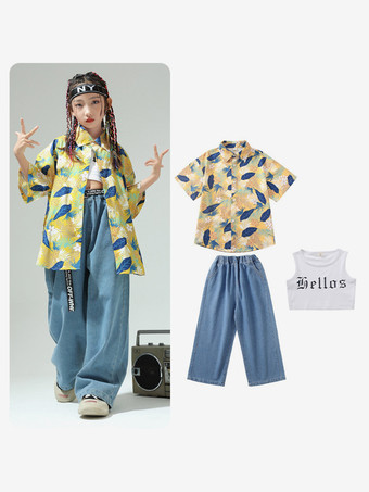 イエロージャズダンスコスチューム レディース ポリエステルパンツ トップ ダンスウェア