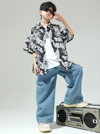 ジャズダンスコスチューム メンズ ポリエステルトップパンツ ダンスウェア