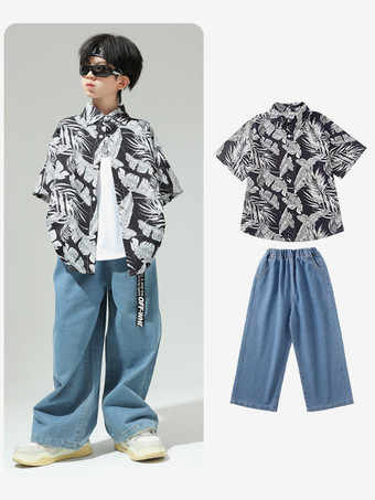 ブラック ジャズダンスコスチューム メンズ ポリエステルトップパンツ ダンスウェア