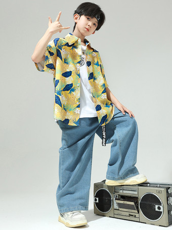 ジャズダンスコスチューム メンズ ポリエステルトップパンツ ダンスウェア