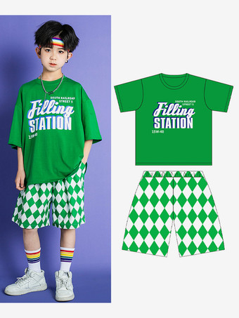 グリーン ジャズダンスコスチューム 男の子用ポリエステルパンツトップダンスウェア