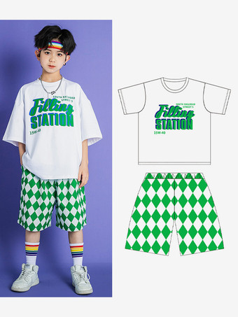 ホワイト ジャズダンスコスチューム 男の子用ポリエステルパンツトップダンスウェア