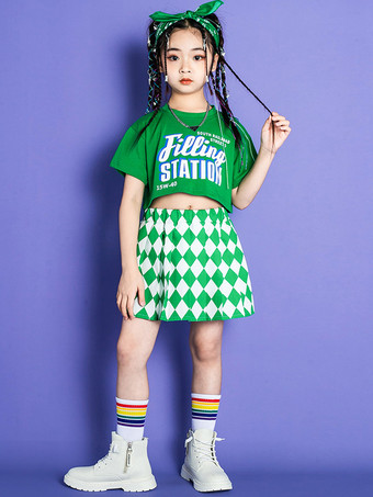 ジャズダンスコスチューム 女の子用ポリエステルトップスカートダンスウェア