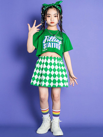 ジャズダンスコスチューム 女の子用ポリエステルトップスカートダンスウェア