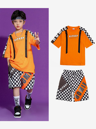 オレンジ ジャズダンスコスチューム 男の子用ポリエステルパンツトップダンスウェア