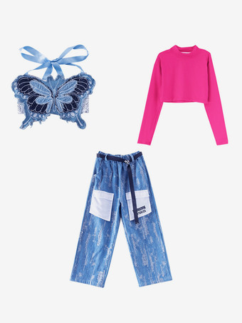 ジャズダンスコスチューム 女の子用ポリエステルパンツトップダンスウェア