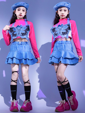 ジャズダンスコスチューム 女の子用ポリエステルトップスカートダンスウェア