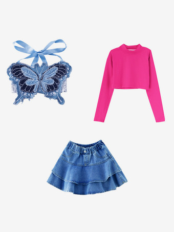 ジャズダンスコスチューム 女の子用ポリエステルトップスカートダンスウェア