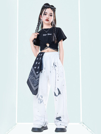 ブラック ジャズダンスコスチューム 女の子用ポリエステルトップアクセサリーパンツダンスウェア