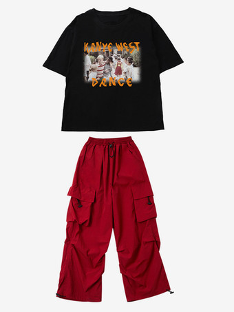 ホワイト ジャズダンスコスチューム ユニセックス ポリエステルトップパンツ ダンスウェア