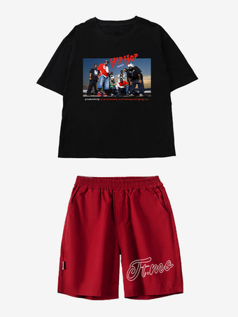 ブラック ジャズダンスコスチューム ユニセックス ポリエステルパンツ トップ ダンスウェア