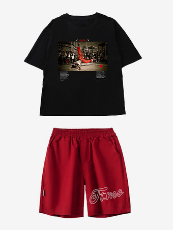 レッド ジャズダンスコスチューム ユニセックス ポリエステルパンツ トップ ダンスウェア