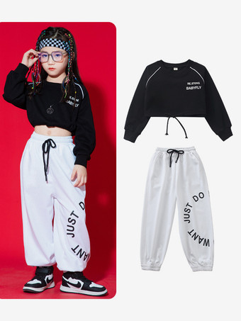 ブラック ジャズダンスコスチューム レディース ポリエステルパンツ トップ ダンスウェア